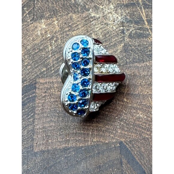 Swarovski Swan Signed Red White Blue Crystal Heart Pin Patriotic Silver Plate - Picture 3 of 9